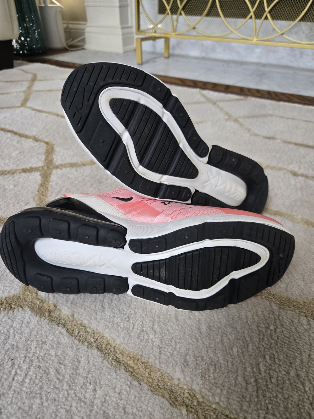 Nike Air Max 270 GS 'Bleached Coral' Pink/Black Running Shoes - Picture 6 of 9